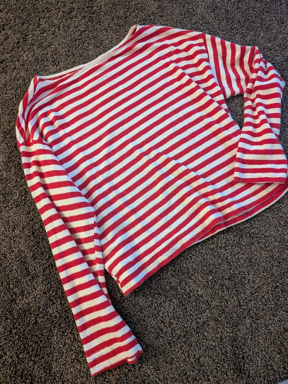 Women's Red & White Striped Long-Sleeve Top
